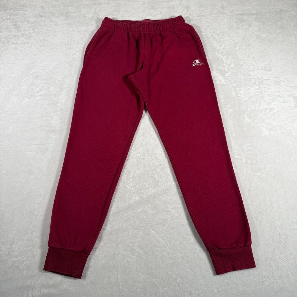 Champion Jogger Men Size M Raspberry Red Classic Fit Fleece Tapered Logo Pockets